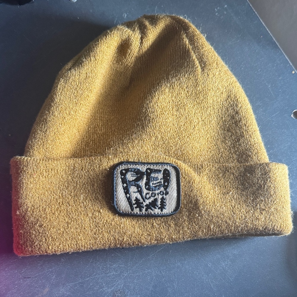REI Kids Yellow Beanie with Fun Patch